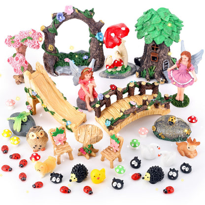 44 Pcs Fairy Garden Kit Miniature Fairy Garden House Accessories with Resin Elves Animal Plant Furniture Tiny Figurines Decor, Enchanted Spring Micro Landscape Ornaments for DIY Dollhouse Terrarium