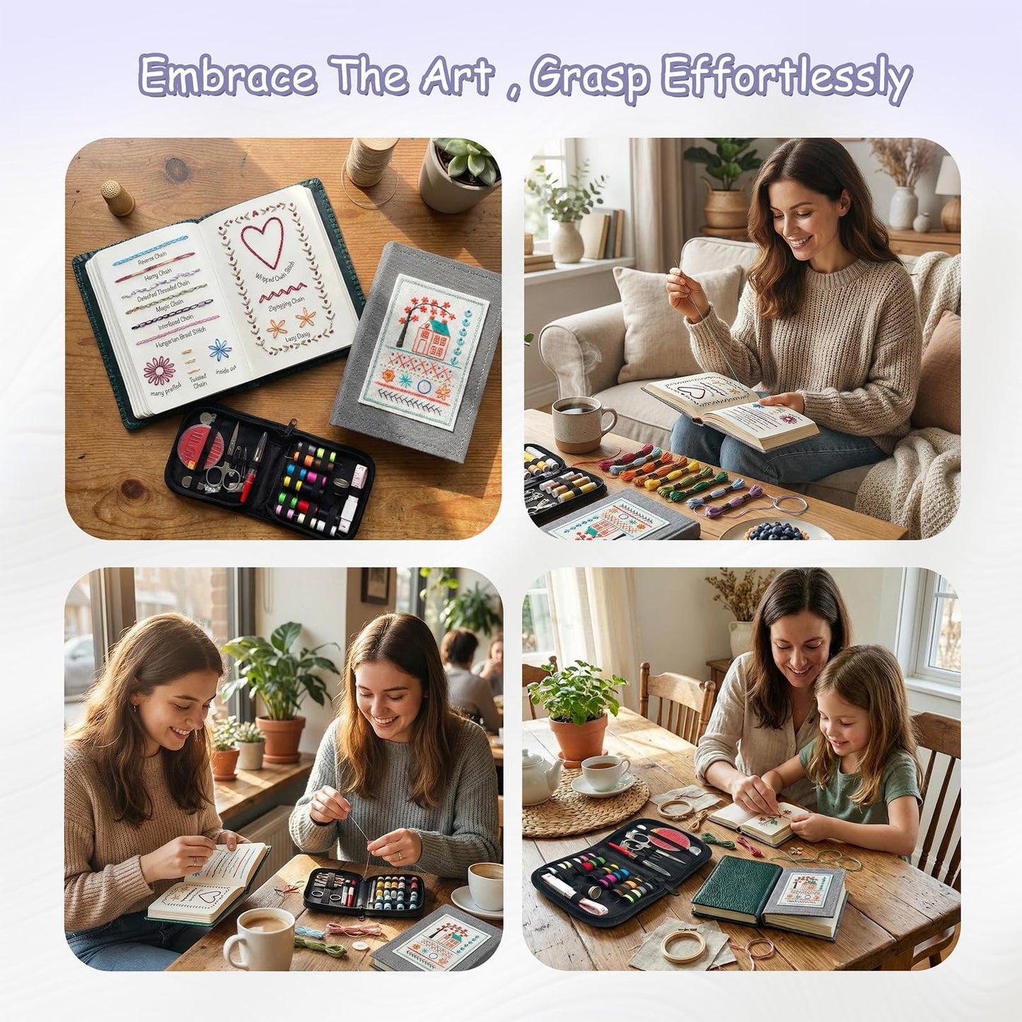 majusaccessory Embroidery Stitch Book Kit for Beginners,106 Patterns & 27 Full Tool Set with Video Instructions, Portable All in One Kit for Stress Relief & Relaxation, Perfect for Leisure Time, Gift