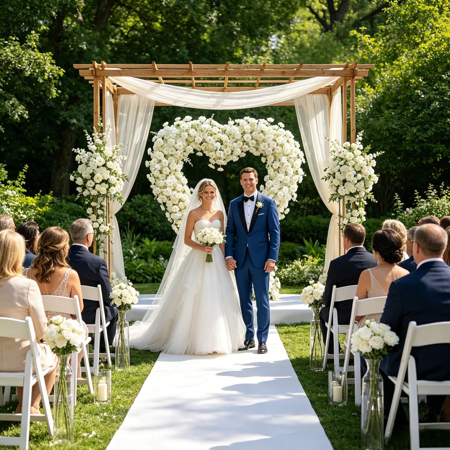6.56×6.56ft Heart-Shaped Artificial Flower Arch Backdrop with Fabric Base, Floral Decor for Wedding Arch, Ideal for Birthday Banquets & Outdoor Party Scene Decoration (White, Arch Frame Not Included)