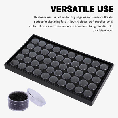 JasperKino 50 Gem Display Case Diamond Gemstone Storage Box, Small Round Plastic Containers Box Jewelry Organizer Container with Foam, Black Foam Gem Jars Showcase with 50 Gemstones Storage Jar