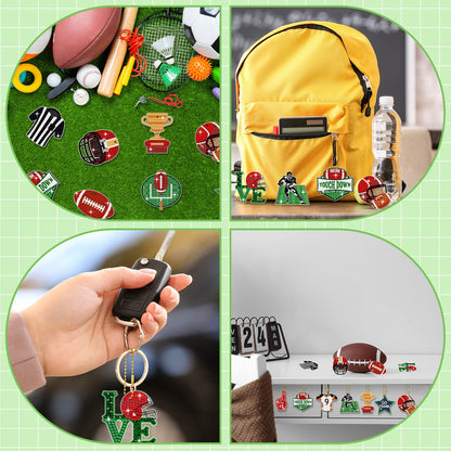Yinkin 15 Pcs Football Diamond Art Keychains 5d Diamond Painting Keychain Football Party Decoration DIY Ornaments Pendant Kits for Adult