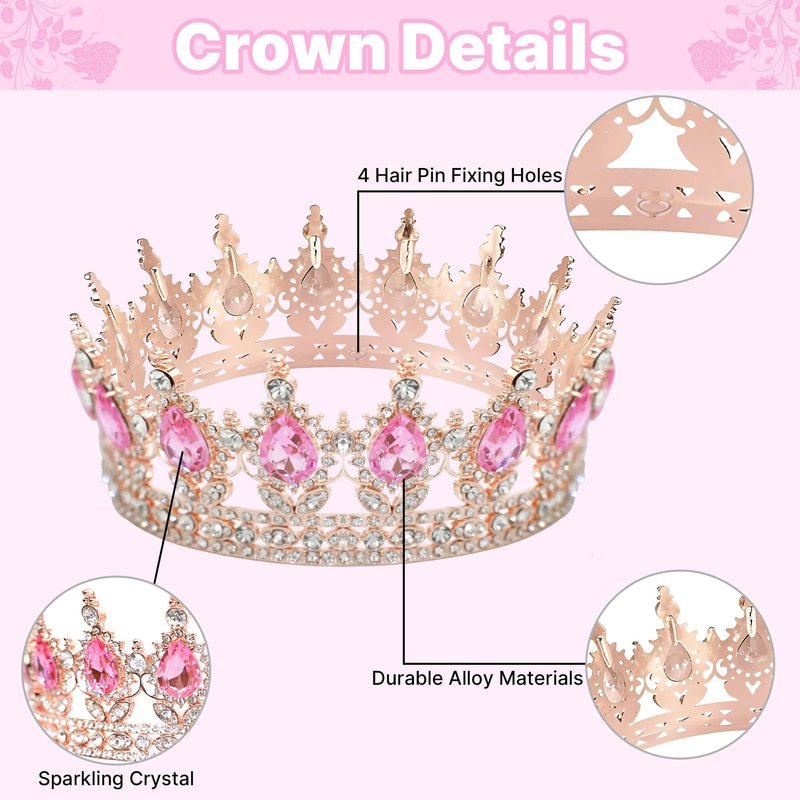 AMZVALU Crown Cake Topper, Happy Birthday Cake Toppers Pink Crown Balls Candles Gold Butterflies, Corona Para Pastel, Cake Decorations for Women Princess Queen Birthday Party Wedding (Rose Gold)