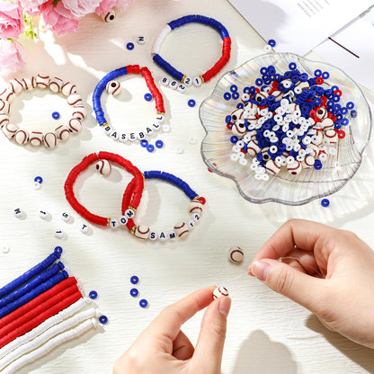 Ferreve 4200 Pcs Baseball 12 Strands Clay Beads Bracelet Making Kit, 100 Letter and Number Beads, 120 Baseball Acrylic with Gold Spacer, Charm Bracelet Kit for Sport Party