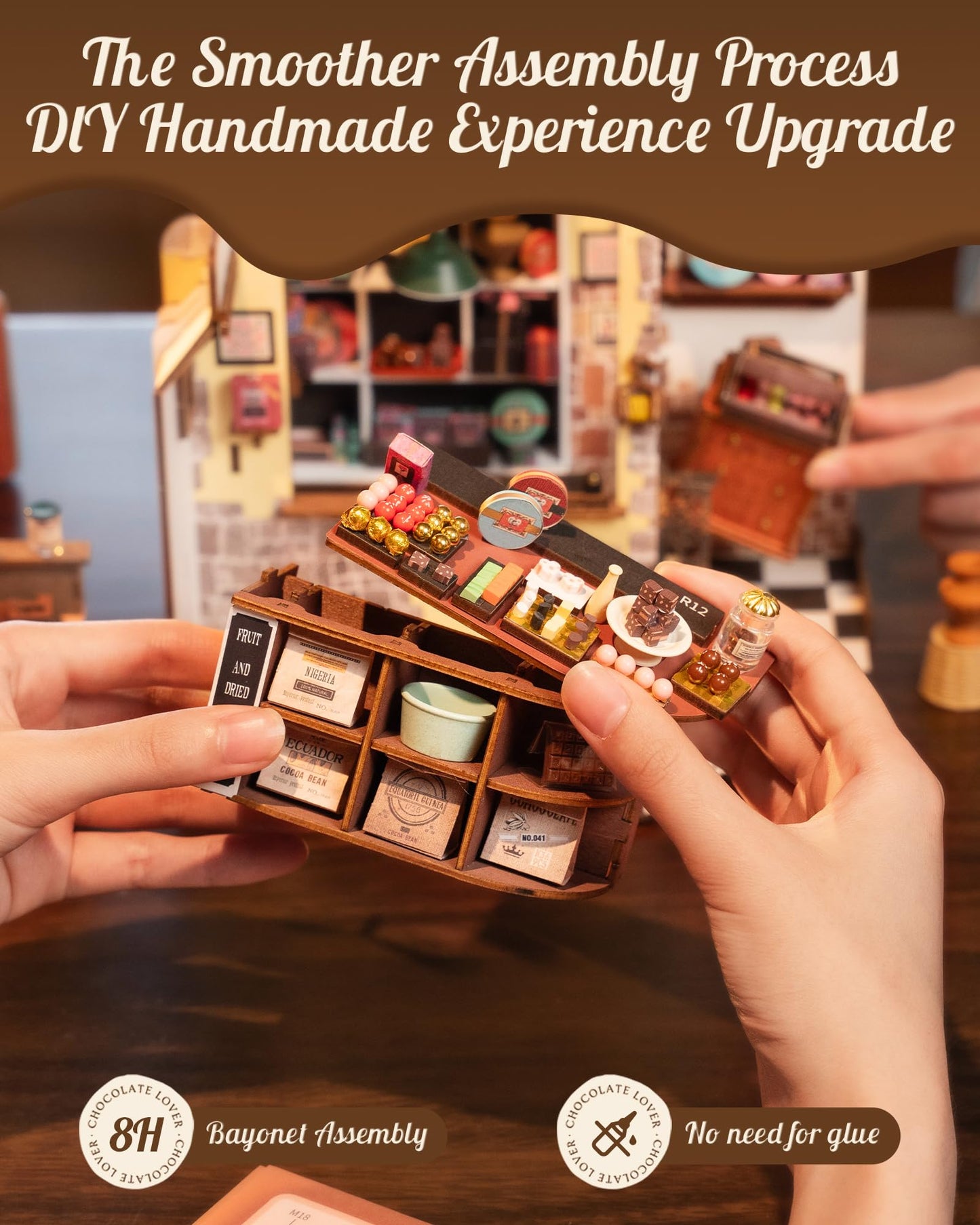 Rolife DIY Miniature House Kit Henry's Chocolate Shop, Tiny House Book Nook for Bookshelf Decor, 3D Puzzles Model Building Kits for Teens, Birthday Gifts/Craft Kits for Girls Boys (Henry's Chocolate)