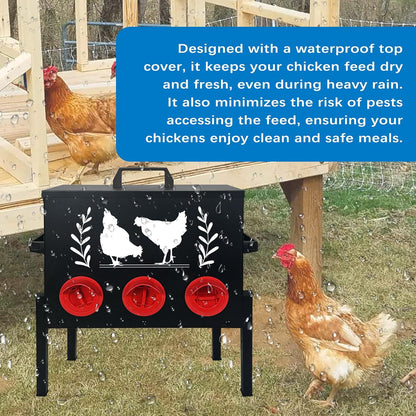 koretech 30 lb 6 Chicken Feeders, Capacity Port Automatic Chicken Feeder, Metal Chick Feeder with Locking Lid and Legs