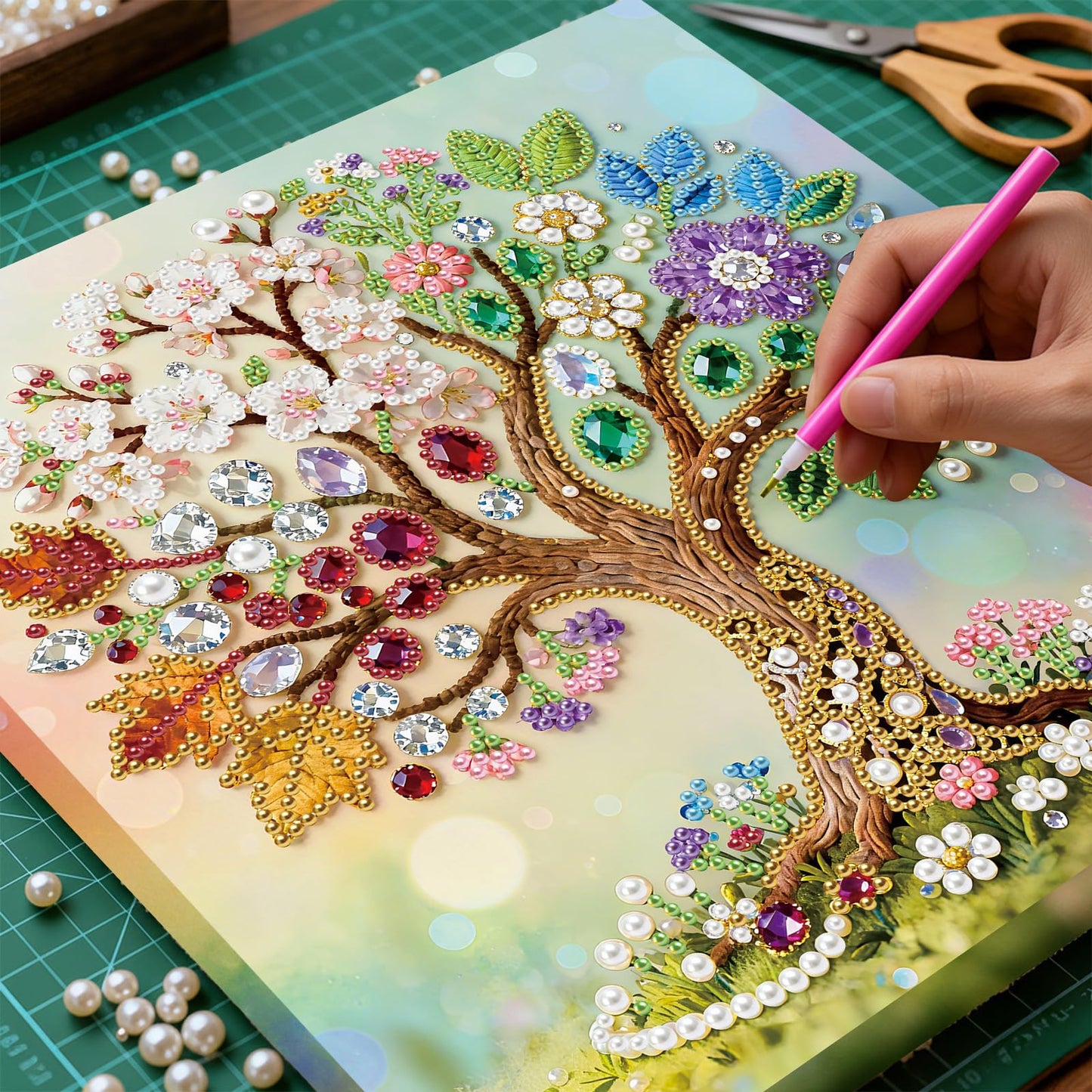 ILYUFO Diamond Art Kits for Adults, 5D Gemstone Tree DIY Diamond Art with Frame, Crafts for Home Wall Decor, Ideal Gifts for Art Lovers 10×10inch