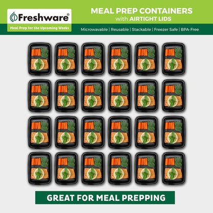 Freshware Meal Prep Containers - 50 Pack 1 Compartment Food Storage | BPA Free, Stackable, Microwave Safe (24 oz)