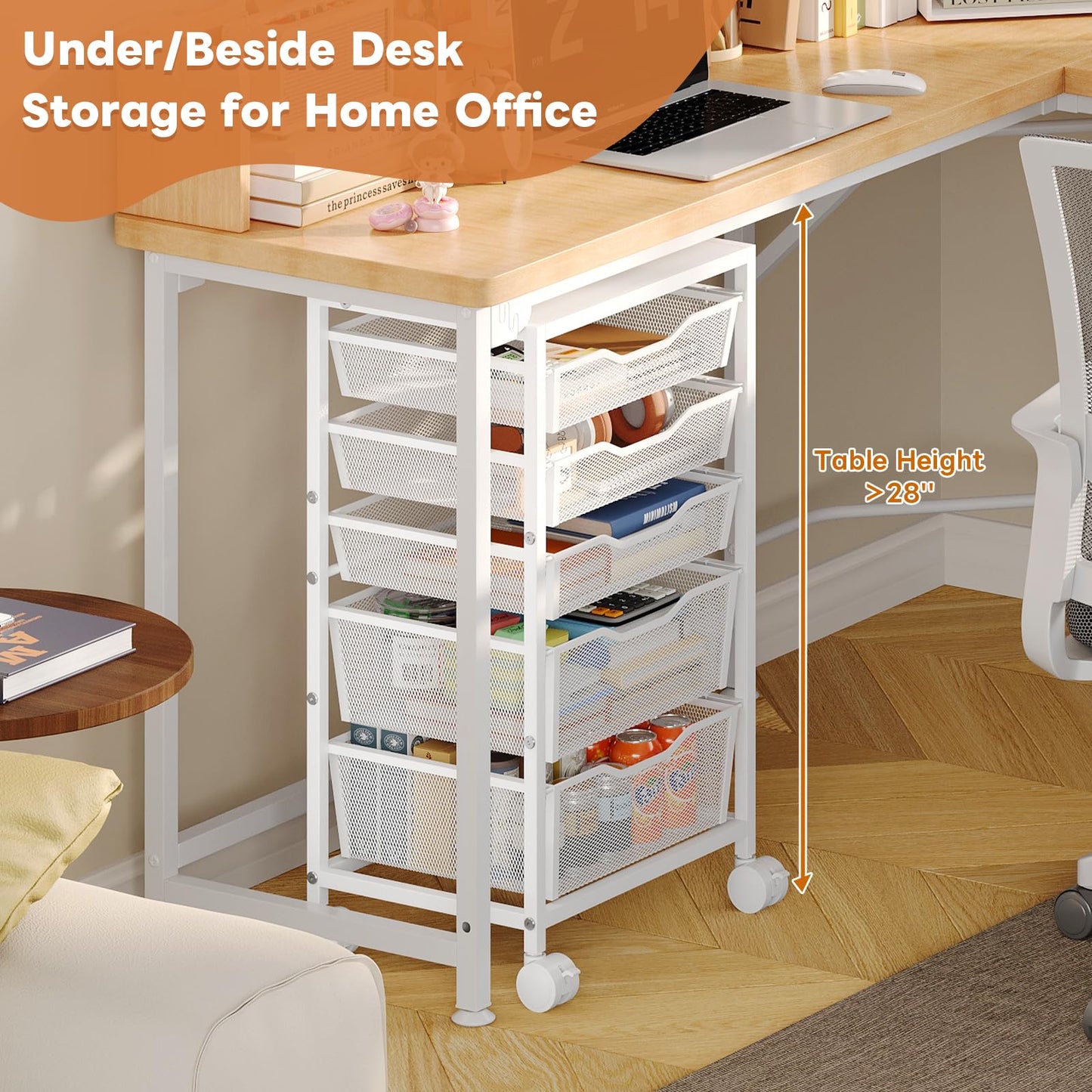 Sbanmao Rolling Storage Cart with 5 Drawers, Metal Utility Cart with Lockable Wheels, Craft Storage Art Cart, Rolling Drawer Cart for Living Room, Bedroom, Bathroom, Office, Home, White