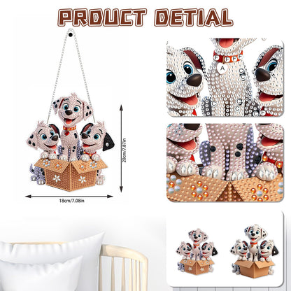 KEYIFA Dalmation Diamond Art Hanging Kits with Chain, Special Shaped Drill Diamond Painting Pendant, Cartoon Crystal Gem Art Pendant 5D Window Crafts for Wall Garden Door Decor (Width 7.9 in)