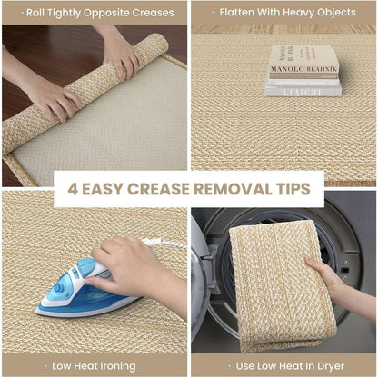 IOHOUZE Washable Runner Rug 2x6 Non Slip Runners for Hallways Entryway Runner Indoor, Kitchen Rugs Woven Cotton Floor Carpet for Kitchen Hall Entrance Bedroom, Warm Beige/Orange/Apricot