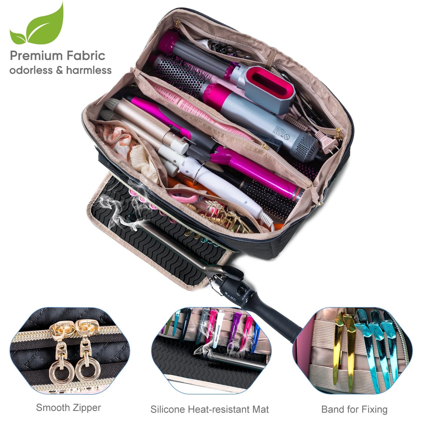 Large Hair Tools Travel Bag with Iron Mat - 2in1 Hair Tools Organizer for Hair Dryer Brush, Flat Irons, Straighteners, Curling Irons, Hair Bag, Makeup Bag, Cosmetic Bag for Travel Essentials