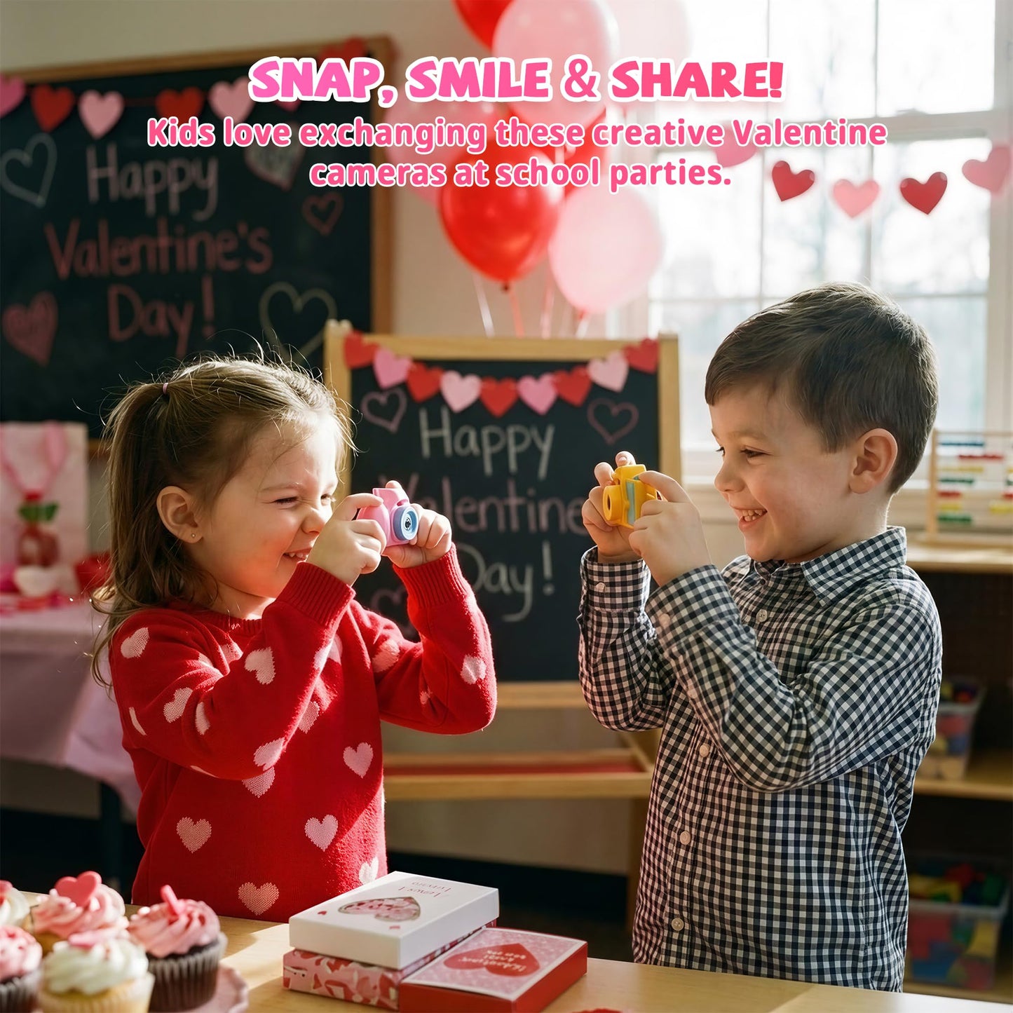 Valentines Day Cards for Kids School – 28 Pack Kids Viewfinder Toy Cameras with Greeting Cards, Classroom Exchange Valentine Gifts for Boys and Girls, Cards + Toys Bulk Set for School Valentine Party
