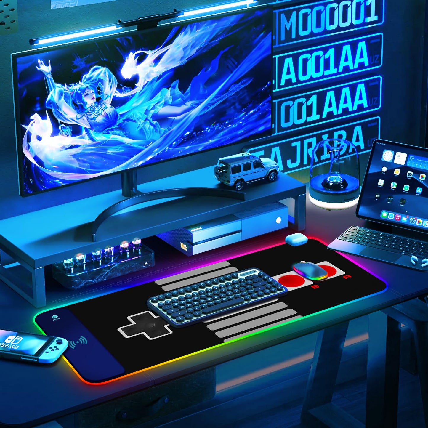 ToLuLu RGB Gaming Wireless Charging Mouse Pad, 5/7.5/10/15W 10 Light Modes LED Mouse Pad Computer Keyboard Mat Mousepad, 800x300x4MM Extended Large Desk Mat for Gaming, MacBook, Laptop, PC, Galaxy