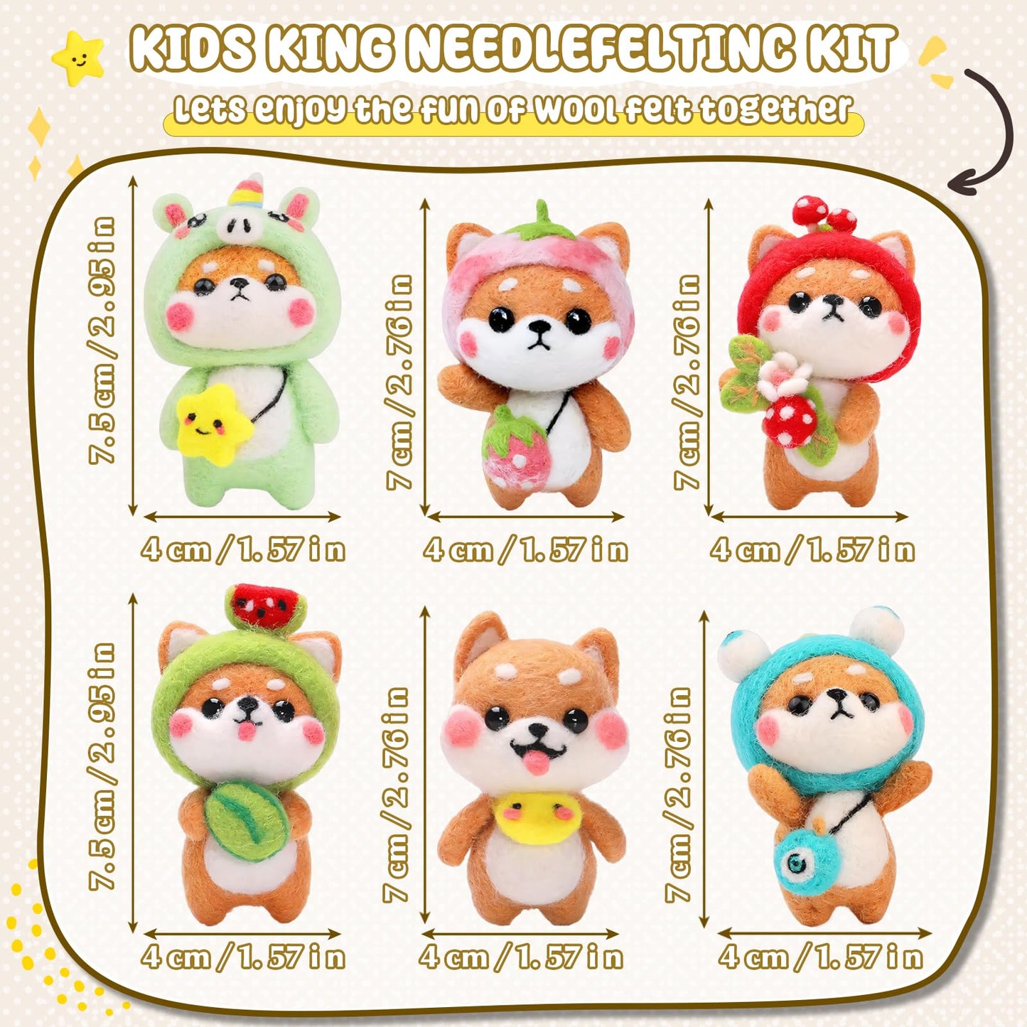 KIDS KING Needle Felting Kit for Beginners & Adults – 6 Piece of Shiba Inu Plush Dolls DIY with Instruction, Material Tools: Wool, Needles, Felting Pad, Arts & Craft Set for Handicraft Beginners