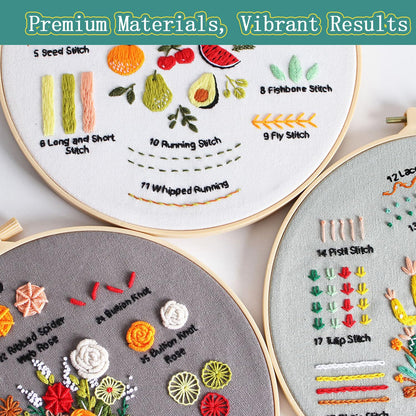 Meyocky Embroidery Kit for Beginners, 4 Pack Starter Embroidery Kits for Adults Learn 31 Stitches with Simple Patterns, Step-by-Step Video Stitch Practice Sampler Kit,Gift for Women Craft Lovers