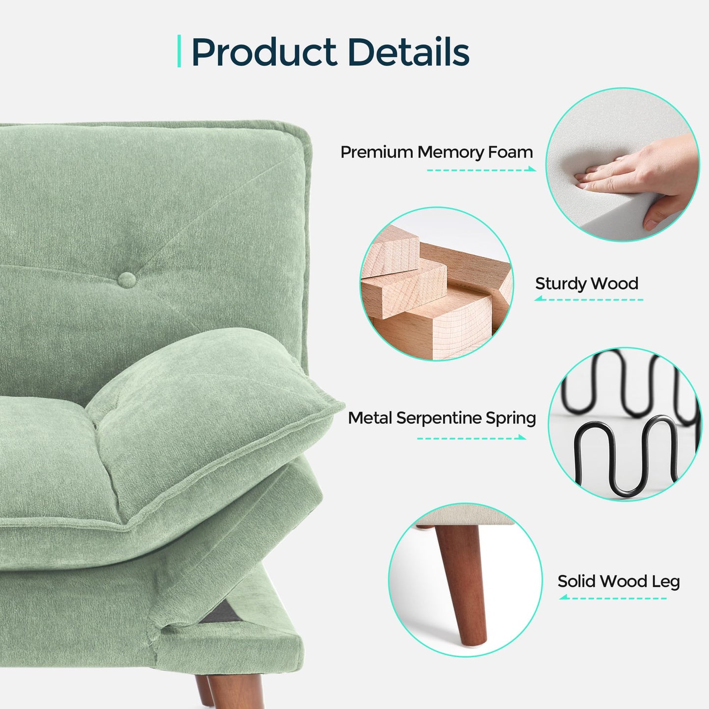 LINSY HOME Futon Sofa Bed, 70" Futon Couch with Adjustable Backrest and Armrest, Comfy Loveseat Convertible Folding Sleeper Sofa Couches for Small Spaces Living Rooms Apartment Office