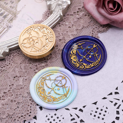SWANGSA Wax Seal Stamp Set, Vintage 4 Pieces Magic Bottle, Moon Flower Plant Sealing Wax Stamp Heads + 1 Wooden Handle Sealing Stamp Kit