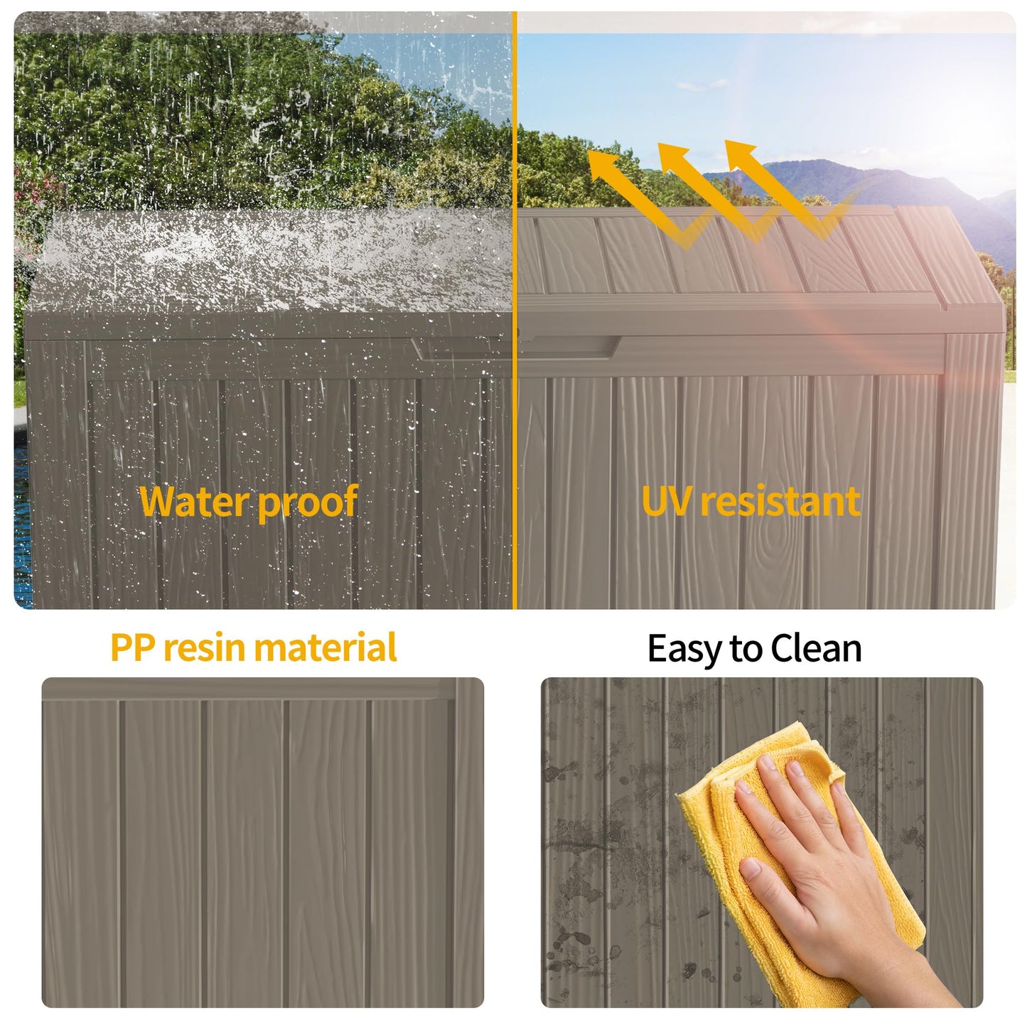 Decksplore 80 Gallon Lockable Resin Deck Box, Waterproof Outdoor Storage Box for Patio Furniture, Garden Tools, Pool Accessories, UV-Resistant Outside Delivery Box, Grey