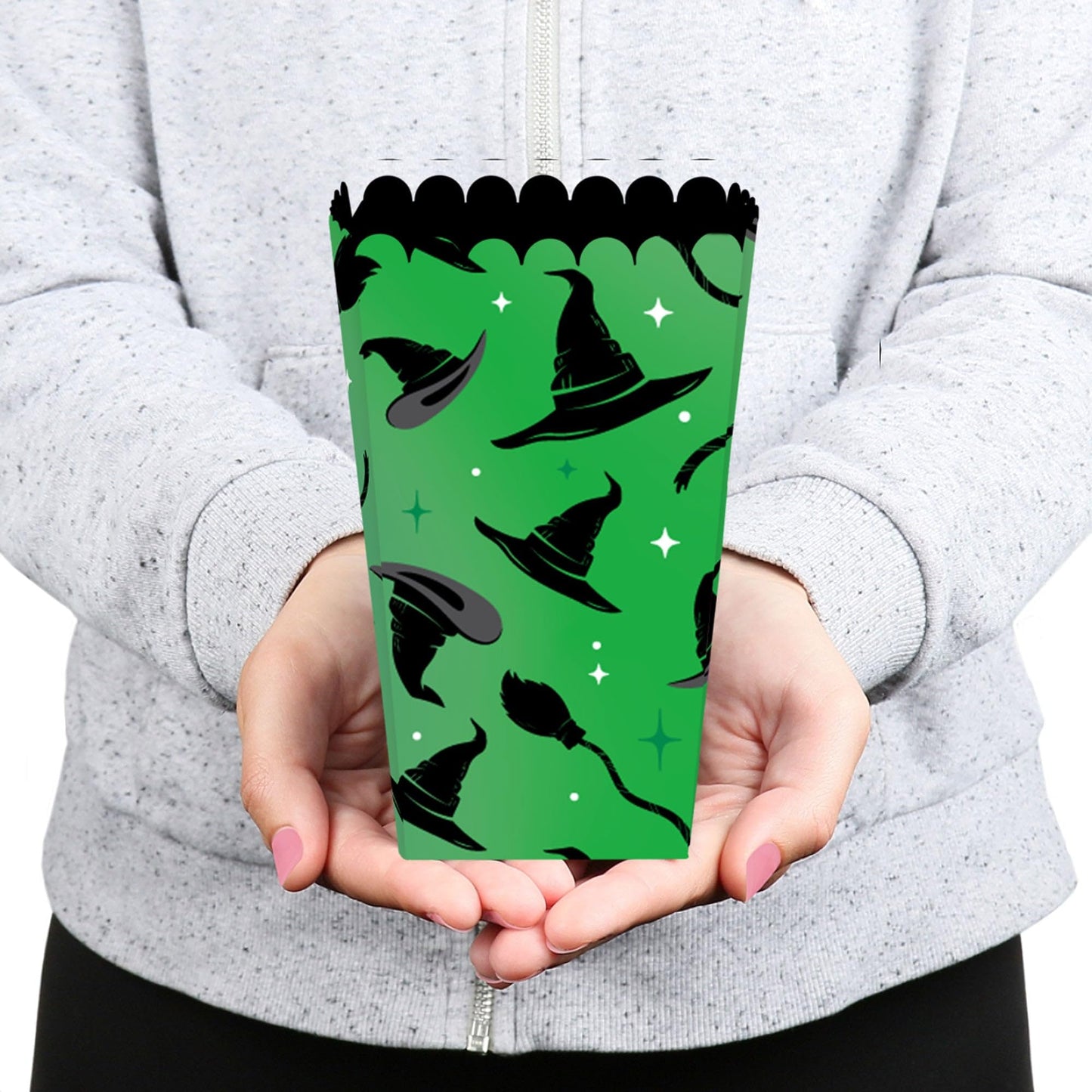 Big Dot of Happiness Witch Popcorn Boxes, Good Pink and Green Birthday or Witch Halloween Party Favor Treat Boxes - Set of 12