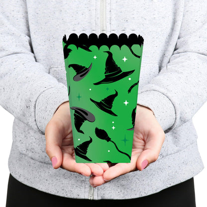 Big Dot of Happiness Witch Popcorn Boxes, Good Pink and Green Birthday or Witch Halloween Party Favor Treat Boxes - Set of 12