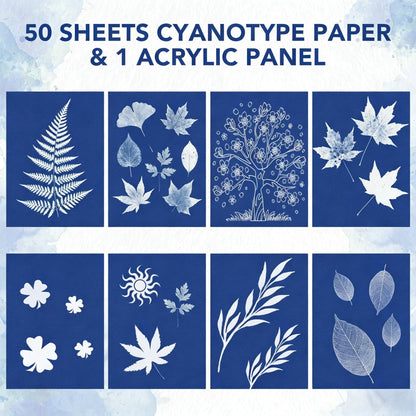 Cyanotype Kit with 50 Sheets Sun Print Paper & Acrylic Panel, Solar Printing Art Supplies for Nature Crafts, DIY Projects , Photography, Ideal for Arts Crafts, Gift