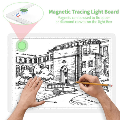 KOBAIBAN A3 Magnetic Light Box for Tracing, Rechargeable Diamond Art Light Board with Side Physical Buttons, 3 Color Light Modes Super Bright Light Pad for Diamond Painting, Weeding Vinyl (White)