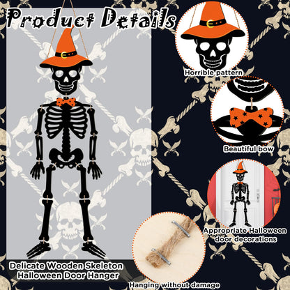 Wesiti Skeleton Halloween Door Hanger Skull Wooden Sign Halloween Skeleton Decorations Door Hanger Sign Rustic Front for Spooky House Wall Decorations