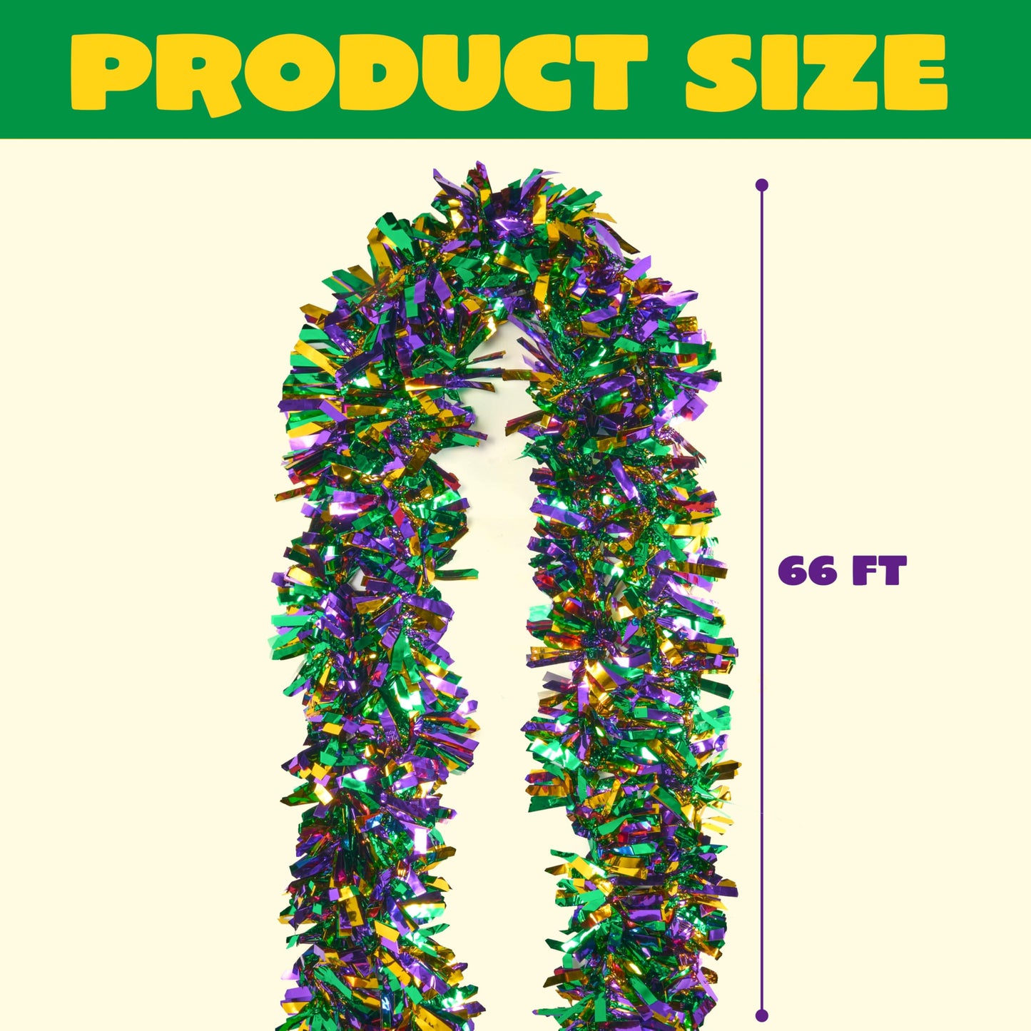 JOYIN 4 Pcs Mardi Gras Tinsel Garland, 66 Ft Gold Green Purple Metallic Streamers for Sparkling Glittering Hanging Decorations, Indoor Outdoor Mardi Gras Party Decorations Carnival Accessories