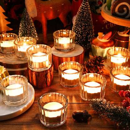 Mumufy 50 Pcs Glass Tealight Candle Holder Ribbed Votive Candle Holder for Centerpiece Wedding Proposal Spa Aromatherapy Meditation Home Decor (Clear)