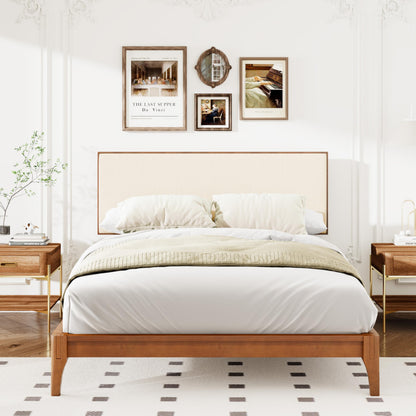 Merax King Size Bamboo Upholstered Adjustable Headboard with 3 Height, Easy Assembly, Brown+Beige