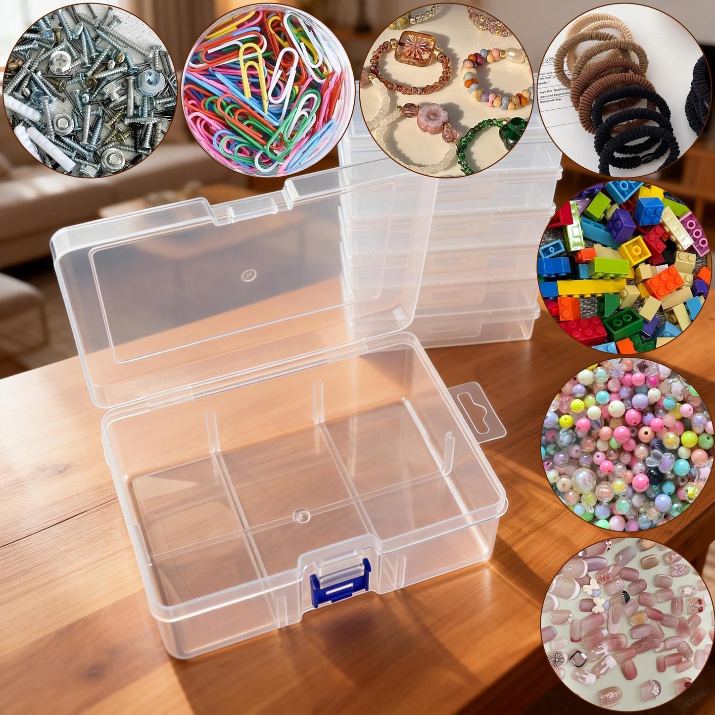 Kexinglu 14Pcs Bead Organizer Box, Plastic Organizer Box with Adjustable Dividers, Small Clear Diamond Storage Containers Rectangle Case with Hinged Lid for Jewelry Travel DIY Art Bracelet Craft Nail
