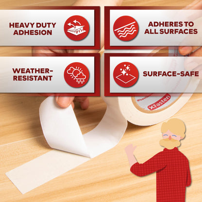 XFasten Tear-by-Hand Double Sided Tape, 2-inch by 30-Yard, Easy Tear for DIY Crafts, Woodworking and Carpet Installation
