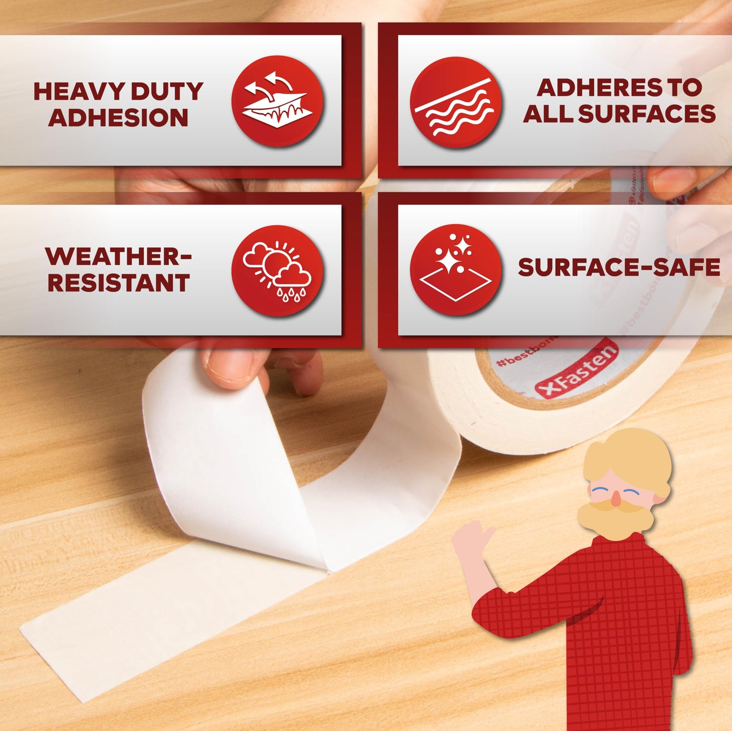 XFasten Double Sided Tape, Removable, 1/4-Inch by 20-Yards, Pack of 8 Ideal as a Gift Wrap Tape, Holding Carpets, and Woodworking