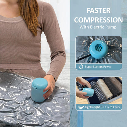 Vacuum Storage Bags with Electric Pump, 12 Combo (2Jumbo/2Large/4Medium/4Small) Space Saver Bags Vacuum Seal Bags with Pump, Space Bags, Vacuum Sealer Bags for Clothes, Comforters, Blankets, Bedding