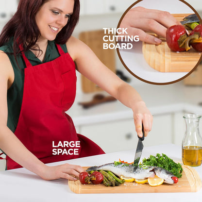Extra-Large 18 Inch Cutting Board - Bamboo Wood with Deep Juice Groove - Charcuterie & Chopping Butcher Block for Meat