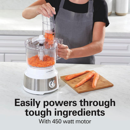 Hamilton Beach Food Processor & Vegetable Chopper for Slicing, Shredding, Mincing, and Puree, 10 Cups + Easy Clean Bowl Scraper, White and Stainless Steel (70733)