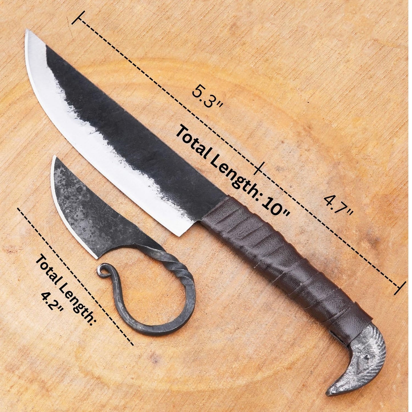 LEONA CRAFT® Viking Knife Set 10” Hand-Forged Carbon Steel Norse Knife with Leather Sheath – Outdoor Camping Hunting Carving Utility Knife, Celtic Design Survival & Hiking Cutting Tool