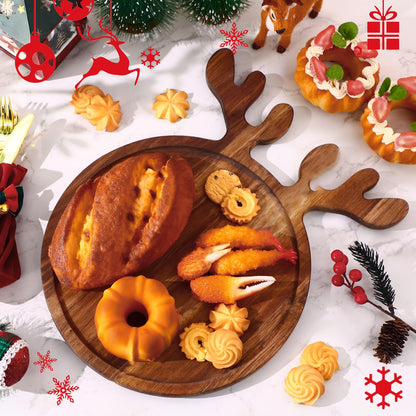 Ziliny 6 Pcs Christmas Appetizer Platter 12 Inch Christmas Cutting Board Acacia Serving Trays Wood Charcuterie Board Tray Snack Dessert Candy Dish Plate for Kitchen Gifts(Deer Antle)