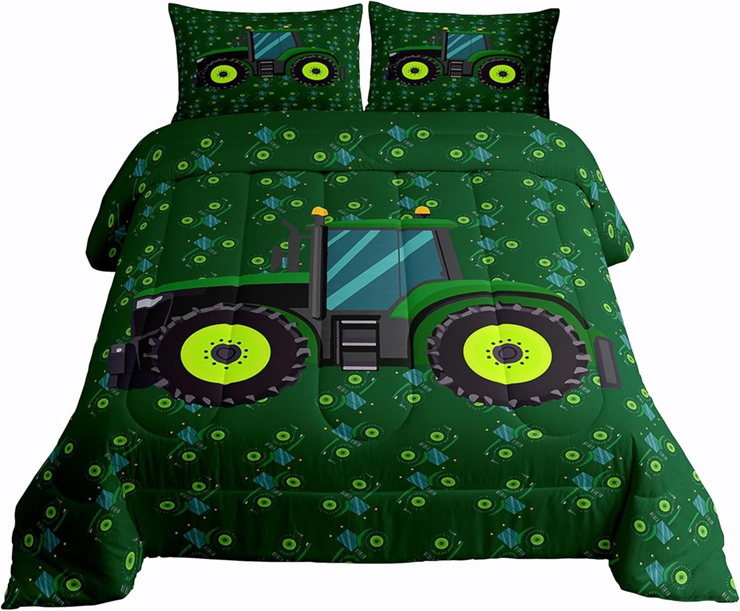 Set Set, Set, Erosebridal Boys Tractor Comforter Twin Size, Green Equipment Trucks Bedding Construction Excavator Down