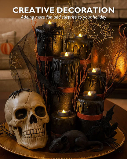 Homemory 12pcs Black Remote Timer LED Tea Lights Candles, 400+Hours Flickering Flameless Battery Votive Tealights for Tabletop Lighting, Centerpieces Decor, Holiday, Warm White Glow
