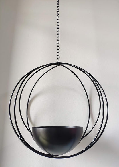 RISEON Boho Black Metal Plant Hanger,Metal Geometric Hanging Planter, Modern Planter, Mid Century Air Plant Holder