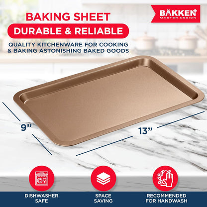 BAKKEN Nonstick Baking Pans - Commercial Grade Carbon Steel Cookie Sheet, 13.18" x 8.66", Oven Safe to 450°F, Brown