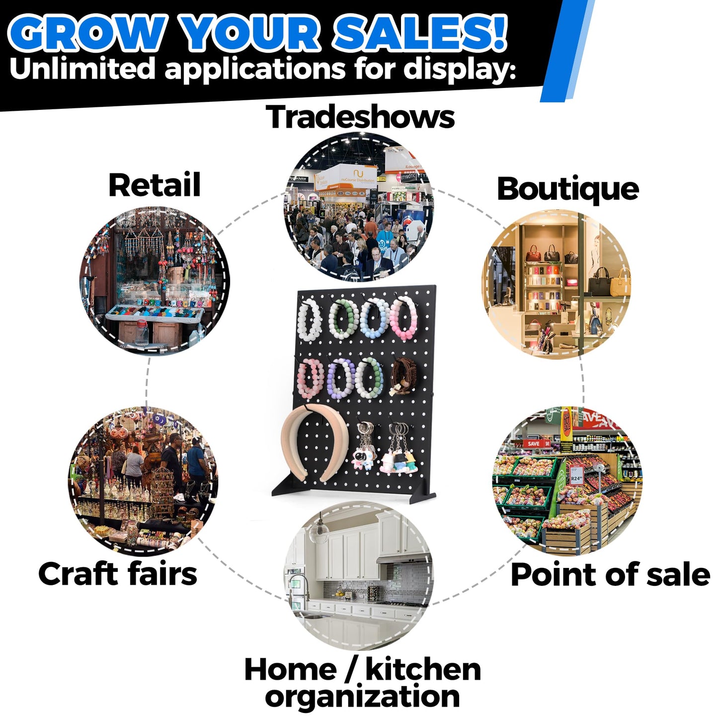 Pegboard Display Stand With 12 Peg Hooks for Retail Craft Shows & Fairs - Metal Product Merchandise Display Rack for Selling Accessories, Display Stands for Boutique, Stores, Vendors & Events