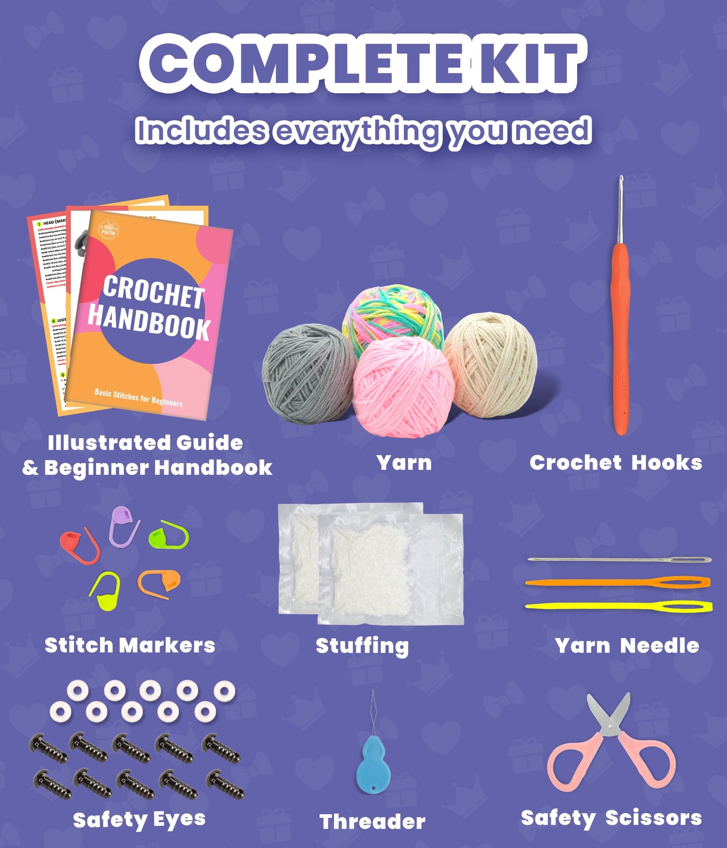 PAITIN Crochet Kit for Beginners – DIY Bunny Amigurumi Crochet Project Kit with Step-by-Step Video Tutorials, Beginner Handbook and All Materials Included