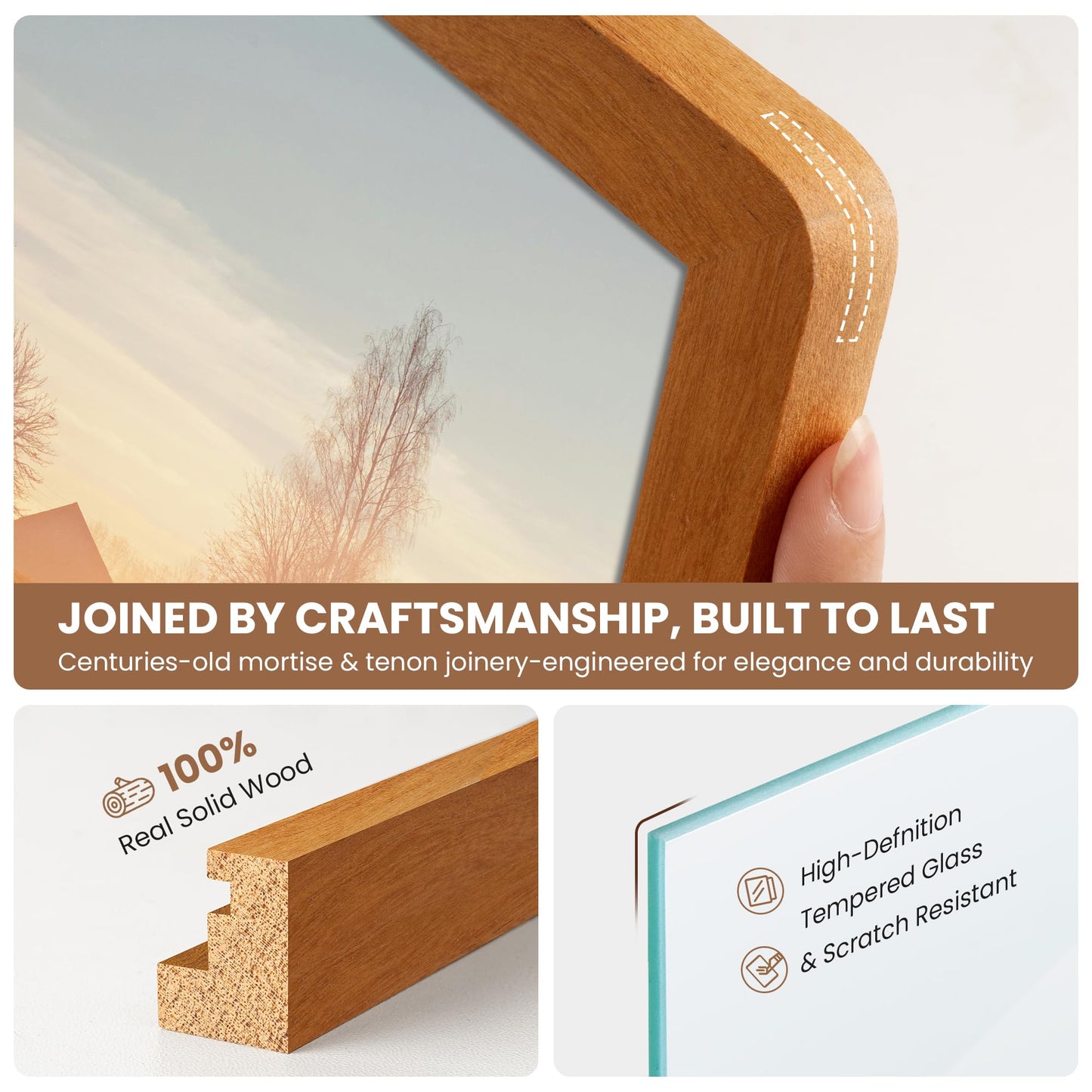A3 Picture Frame,Natural Solid Teak Wood Photo Frame with HD Tempered Glass,A3 Photo Frames Matted to A4,Rounded Corner Wooden Frames Wall Decoration for Family/Graduation/Wedding/Certification