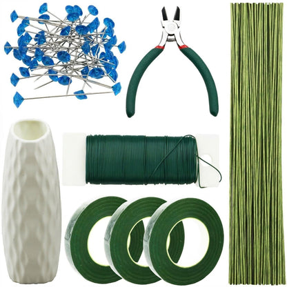 Floral Tape and Wire Arrangement Tools Kit with Wire Cutter - 1 pcs vase, 16 Gauge Paper Bag Flower Stalk and 22 Gauge Binding Iron Rope, Boutonniere Pin, for Bouquet Stem Wrapping and Floral Crafts