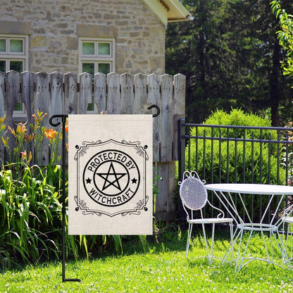 Witchy Pentagram Garden Flag, Protected By Witchcraft Spooky Vibes Wiccan Gift