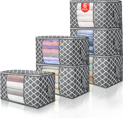 Skiennix 90L Large Storage Bag - Durable Organizer for Clothes, Bedding, Toys | 6 Pack