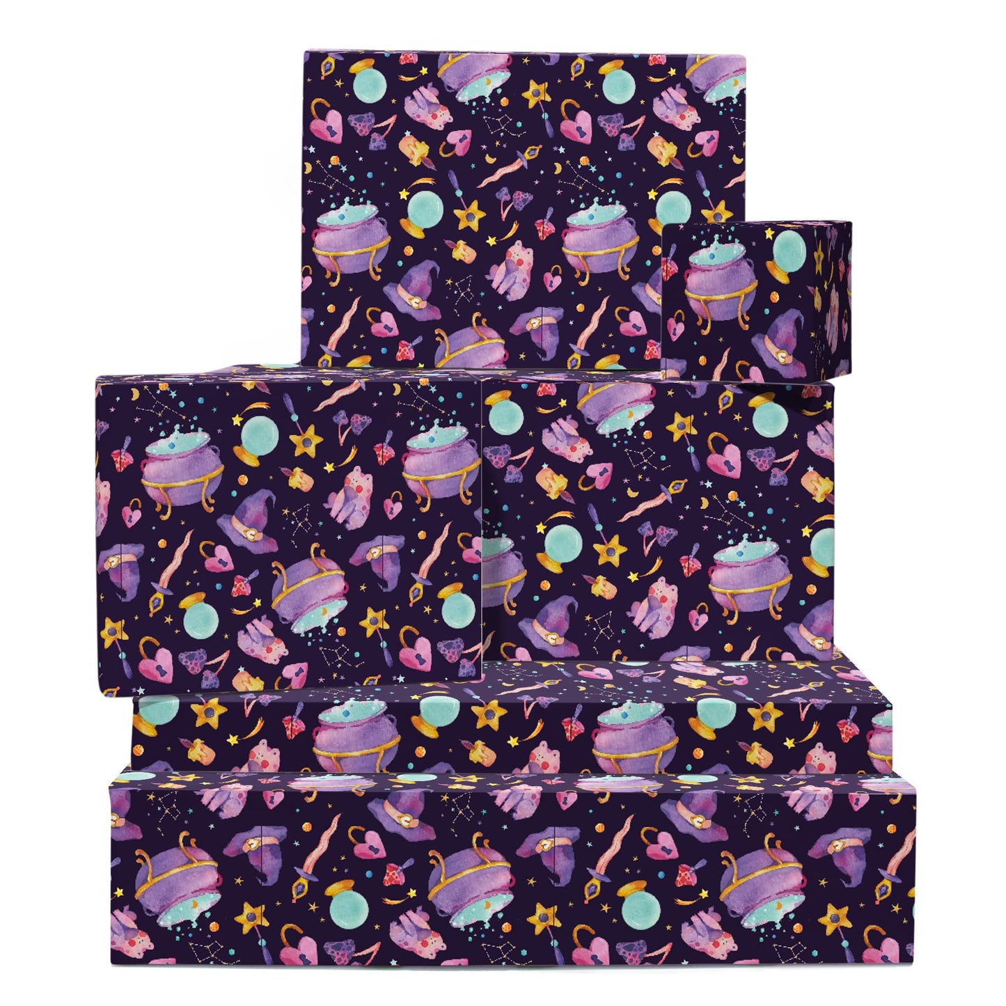 CENTRAL 23 Witch Wrapping Paper - Purple Gift Wrapping Paper - 6 Sheets Gift Wrap For Halloween - Dark Mystic - Comes With Fun Stickers