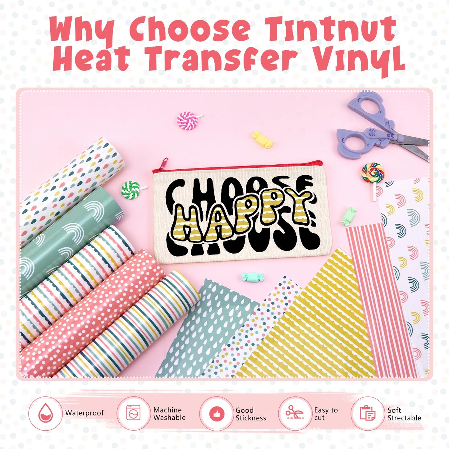 Tintnut Boho Rinbow HTV Heat Transfer Vinyl - 10 Sheets 12 x 10inches Clouds Geometric Patterned Heat Transfer Vinyl Boho HTV Iron on Vinyl for T-Shirts